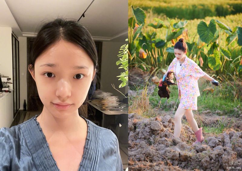 ▲林允大方拍攝素顏照、在田裡活動,毫無偶像包袱。(圖/翻攝林允微博)