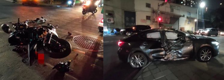 ▲新北重機騎士17日晚間攔腰撞上準備左轉轎車,釀成1死2傷意外。(圖/翻攝畫面)
