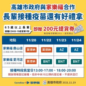 ▲家樂福疫苗接種站提供「COVID-19疫苗」及「流感疫苗」現場接種服務。(圖/高市府衛生局提供提供) ▲家樂福疫苗接種站提供「COVID-19疫苗」及「流感疫苗」現場接種服務。(圖/高市府衛生局提供提供)