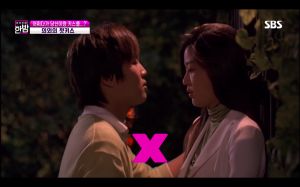 ▲全智賢(右)跟車太鉉在《我的野蠻女友》沒親成。(圖/翻攝SBS) ▲全智賢(右)跟車太鉉在《我的野蠻女友》沒親成。(圖/翻攝SBS)