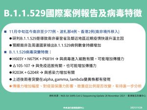 ▲新冠病毒「B.1.1.529」變異株的特徵。(圖/指揮中心) ▲新冠病毒「B.1.1.529」變異株的特徵。(圖/指揮中心)