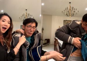 李李仁 ▲陶晶瑩把冰塊拿出來,露出李李仁結實腹肌。(圖/翻攝陶晶瑩FB)