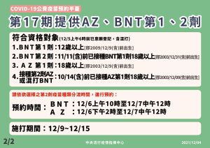 ▲第17期疫苗預約對象與時程。(圖/指揮中心) ▲第17期疫苗預約對象與時程。(圖/指揮中心)