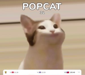 ▲「PopCat」是一款網頁遊戲，玩法很陽春，就是用手指、滑鼠、鍵盤瘋狂點擊，卻讓全球玩家陷入瘋狂。（圖／記者黃韻文拍攝） 