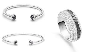 ▲全新Possession系列18K白金黑色陶瓷鑽石手環、18K白金鑽石手鐲與18K白金黑色陶瓷鑽石戒指。（圖／PIAGET提供）