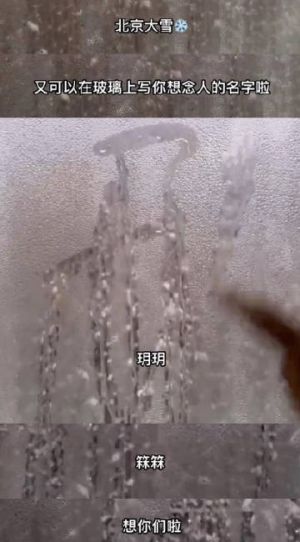 ▲張蘭在大雪之日，在玻璃窗上寫下孫子孫女的名字。（圖／翻攝張蘭抖音）