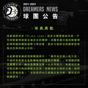 ▲PLG夢想家發公告表示，開除洋將瑞奇利多（Ricky Ledo），因多次練習無故未到，態度不佳。（圖／夢想家提供）