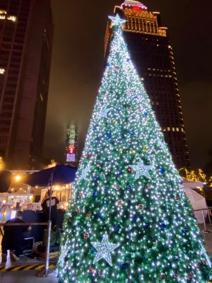 ▲信義區滿滿聖誕節氣氛，從市集就可拍到台北101七彩T-Pad大型燈網打造的動畫。（圖／記者蕭涵云攝）