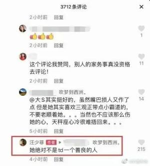 汪小菲 ▲汪小菲回覆網友留言,指大S是一個善良的人。(圖/翻攝扒圈有魚微博)