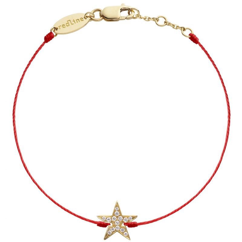 ▲RedLine Stella五角星鑽石黃K金經典紅線手鏈，推薦價26800元。（圖／新光三越提供）