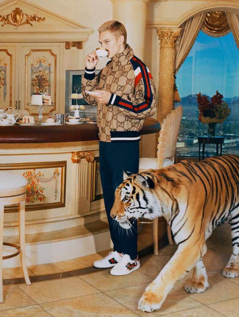 ▲男士系列以GUCCI TIGER印花字樣設計為主。（圖／GUCCI提供）