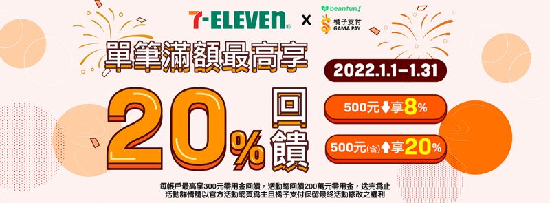 ▲行動支付經常不定時祭出回饋，像是橘子支付在7-11結帳最高可回饋20%，折扣幅度驚人。（圖／取自橘子支付粉專）