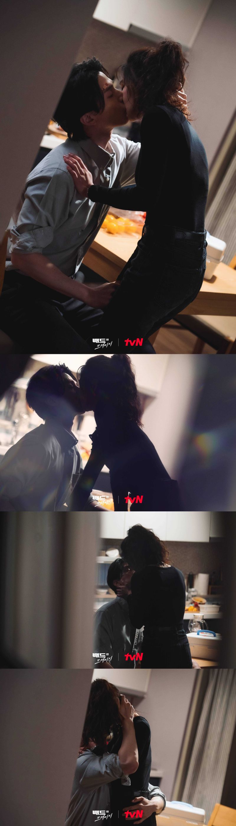 ▲劇中，李棟旭跟韓智恩（右）拍吻戲。（圖／翻攝tvN）