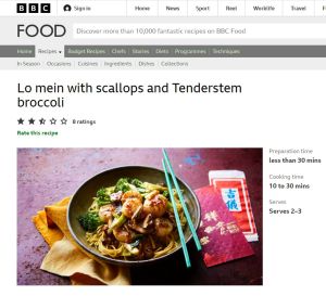 ▲《BBC》在撈麵食譜的圖片中放上了「吉儀」做裝飾。（圖／翻攝自《BBC》）