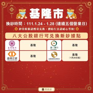公股銀行基隆市換新鈔據點。(圖/財政部提供) ▲公股銀行基隆市換新鈔據點。(圖/財政部提供)