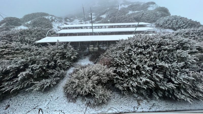 ▲玉山今（25）天清晨下雪，雪景銀白宜人。（圖／中央氣象局）
