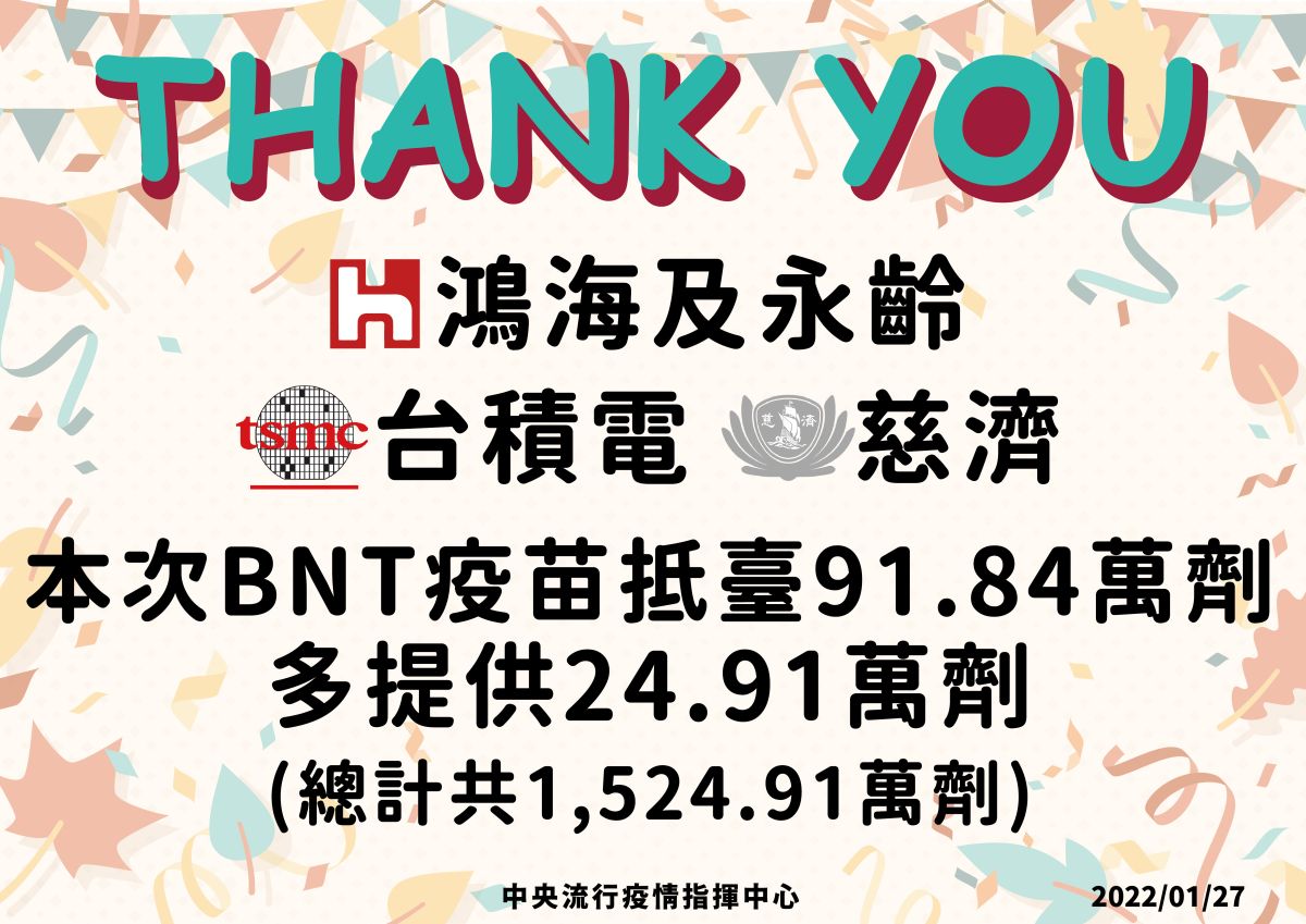 最後一批BNT疫苗抵台!共91.84萬劑 效期至5月25日