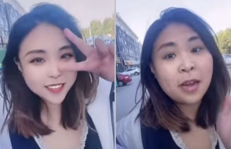 ▲一名正妹正在自拍時遭親哥哥關掉濾鏡，真面目直接洩出。（圖/翻攝Royce YouTube）