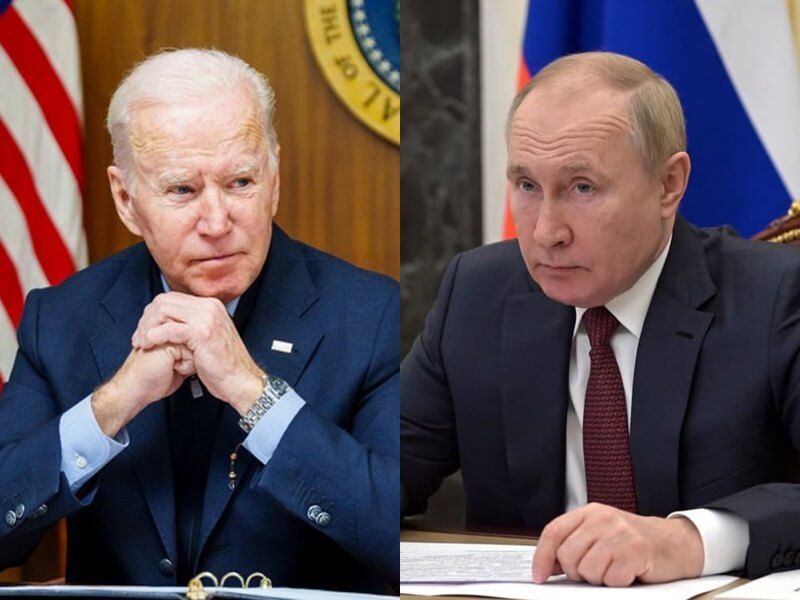 ▲美國總統拜登（左）和俄羅斯總統蒲亭（右）12日針對烏克蘭情勢通話1小時又2分鐘，但未帶來任何重大改變。（圖／中央社）
