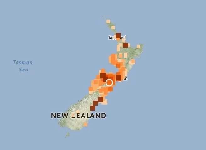 ▲紐西蘭南島城市布萊尼姆附近今天發生規模5.6地震，震源深度30公里。（圖／翻攝自GeoNet）
