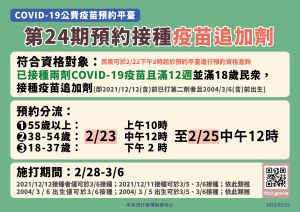 ▲第24期疫苗預約接種2/23上午10時起開放預約。（圖／翻攝疾管署直播）