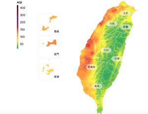 ▲環保署表示。受地形影響雲嘉南以北擴散條件較差，易有污染物累積。（圖／翻攝自空氣品質監測網）