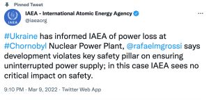 ▲車諾比核電廠遭斷電，國際原子能總署表示對於安全沒有重大影響。（圖／翻攝自國際原子能總署（IAEA）推特）