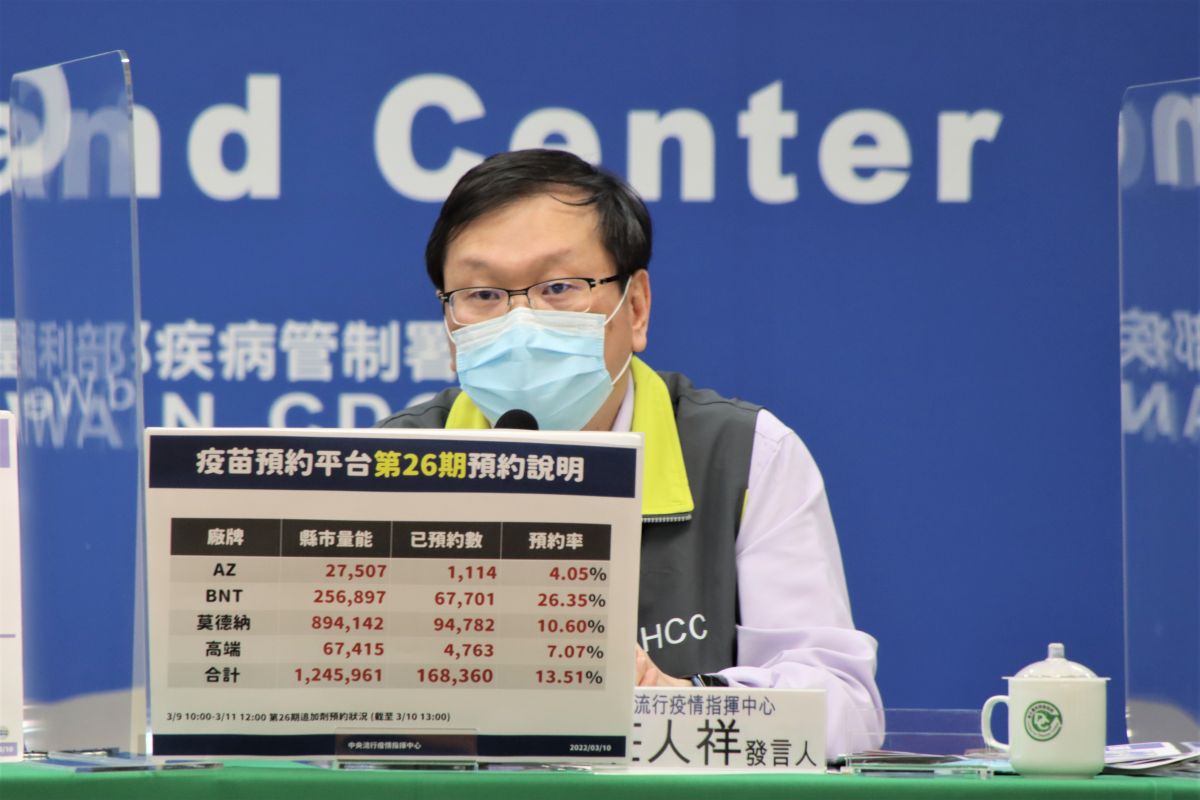 ▲指揮中心發言人莊人祥說明第26期疫苗預約數據。（圖／指揮中心）