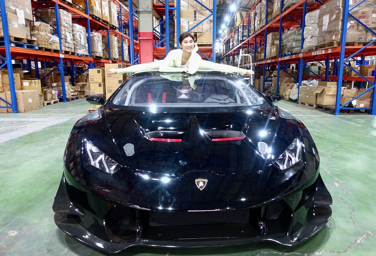 ▲「瑜伽張柏芝」夏米雅秀深V美胸，趴在千萬超跑擺出驚人瑜伽姿勢。（圖／固力狗娛樂提供）