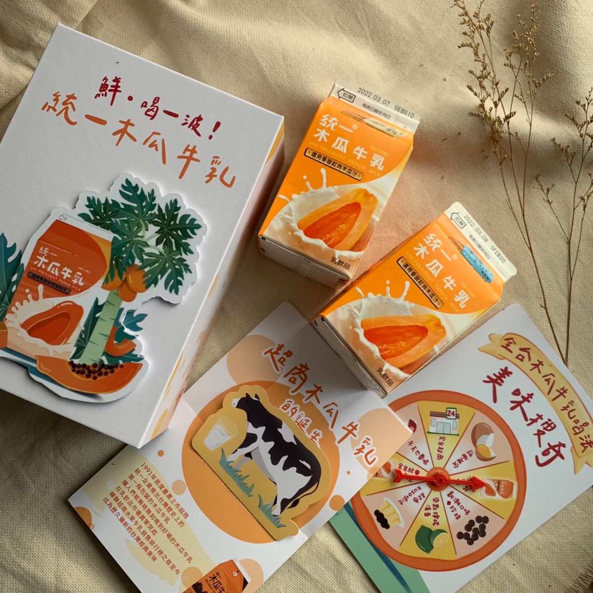 ▲「統一木瓜牛乳」歷史冊說明，正因台灣地理位處乳牛耐熱最大值及木瓜耐冷最大值，激盪出專屬台灣的美味木瓜牛乳！（圖／品牌提供）