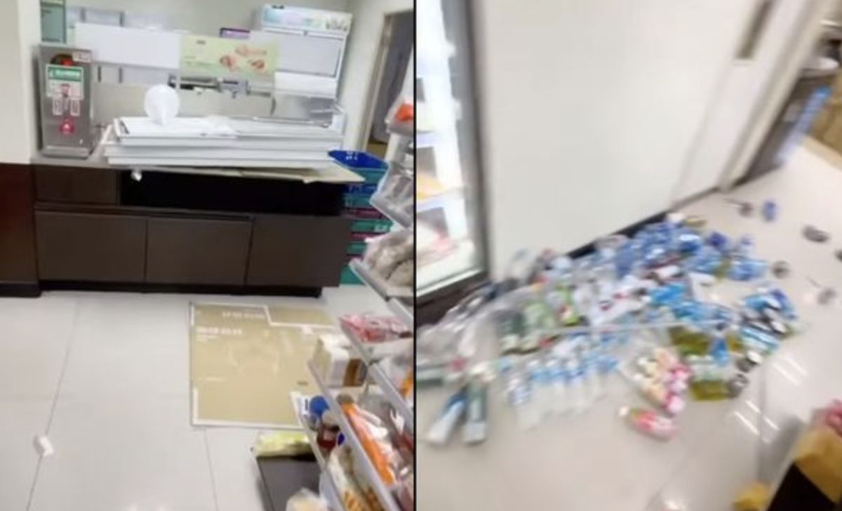 ▲台東長濱一間7-11經過強震之後，冰箱內以及貨架上東西全散落一地。（圖/嘉義綠豆大小事）