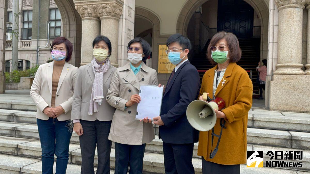 ▲由左至右依序是民進黨立委陳素月、陳秀寶、林岱樺、司法院大法官書記廳長許辰舟、立委蘇治芬。（圖／記者潘千詩攝，2022.4.1）