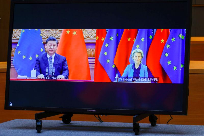 ▲中歐峰會1日登場，中國國家主席習近平表示，中歐要做維護世界和平的兩大力量，以中歐關係的穩定性應對國際形勢的不確定性，反對製造新冷戰。希望歐盟奉行自主的對中政策。（圖／美聯社／達志影像）