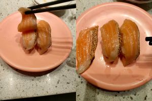 ▲網友至爭鮮享用鮭魚握壽司，卻意外得到小驚喜。（圖／翻攝爆廢公社臉書）