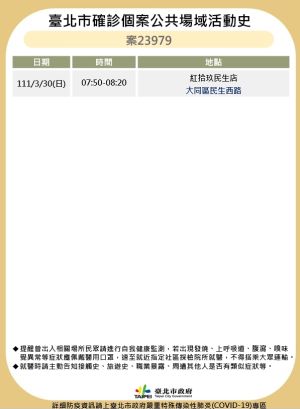 ▲台北市衛生局公佈確診者足跡。（衛生局製表）