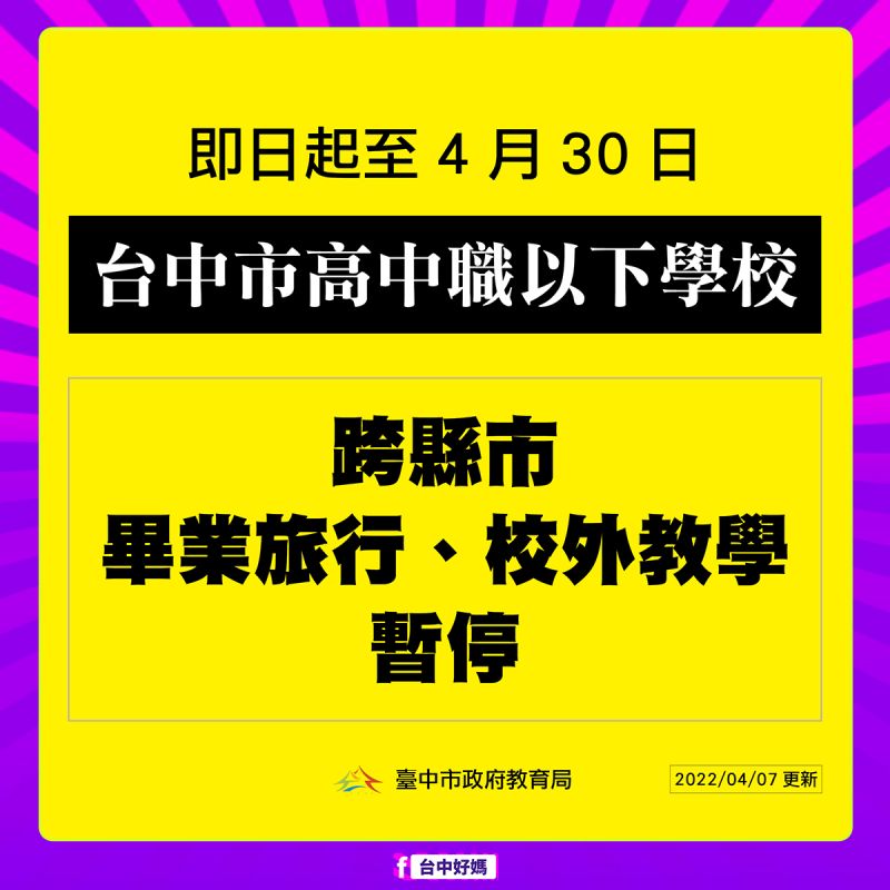 ▲台中市政府今天宣布暫停高中職以下學校畢業旅行等活動。（圖／彰化縣政府提供）