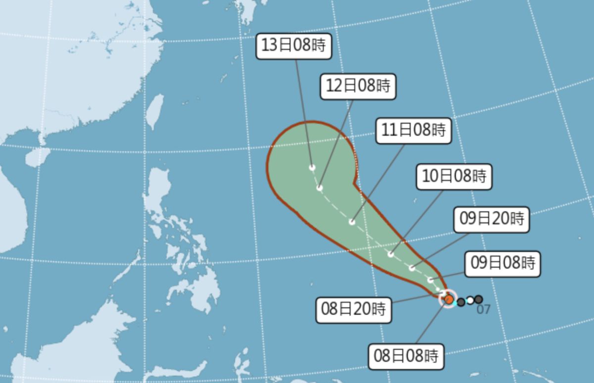 ▲今年第一號颱風「馬勒卡」今天上午生成，預計未來會先朝西北移動，在逐漸北轉往日本南方海面，氣象局研判對台灣並無直接影響。（圖／翻攝中央氣象局官網）