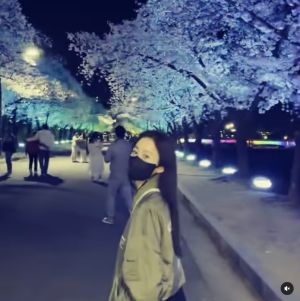▲▼金泰希夜間賞櫻。(圖/金泰希IG) ▲▼金泰希夜間賞櫻。(圖/金泰希IG)