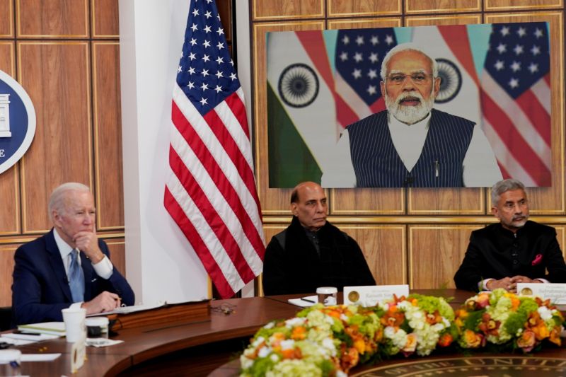 ▲印度總理莫迪11日與美國總統拜登舉行視訊對話。即使美國已多次對印度拒絕參與制裁俄羅斯表達不悅，但莫迪依然堅持印度的一貫立場，並未鬆口點名譴責俄羅斯。（圖／美聯社／達志影像）