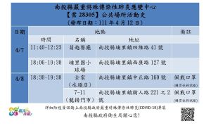 ▲南投縣政府公布最新確診者足跡。(圖/南投縣政府) ▲南投縣政府公布最新確診者足跡。(圖/南投縣政府)
