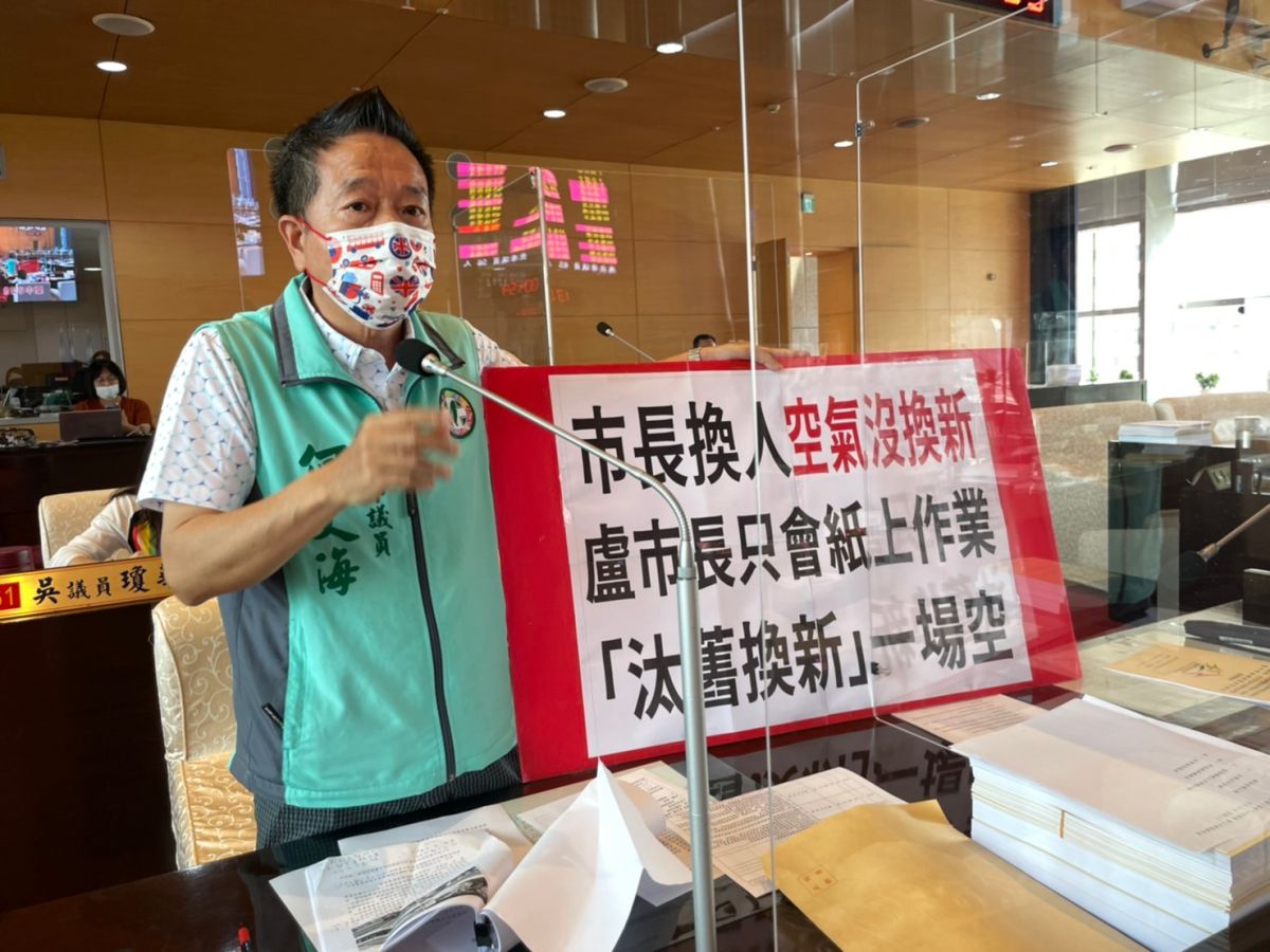 ▲議員何文海指出，盧市長上任前即提出文山焚化爐汰舊換新政見，至今汰舊換新未有確切時程(圖／柳榮俊攝2022.4. 13 )