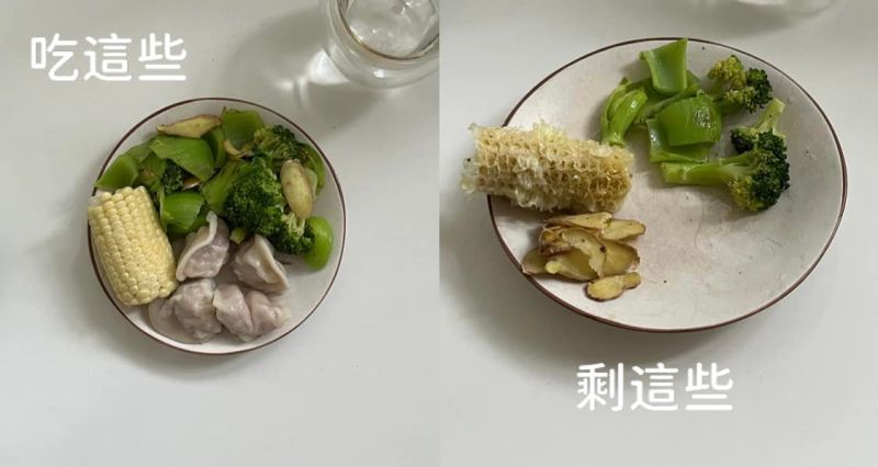 ▲NanaQ就連自己煮的餐點都沒吃完，只剩下花椰菜，遭到大批網友撻伐。（圖／翻攝NanaQ臉書）