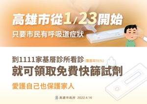 ▲高雄1111家基層診所,只要民眾有呼吸道症狀都可免費拿居家試劑回家快篩。(圖/高市府提供) ▲高雄1111家基層診所,只要民眾有呼吸道症狀都可免費拿居家試劑回家快篩。(圖/高市府提供)