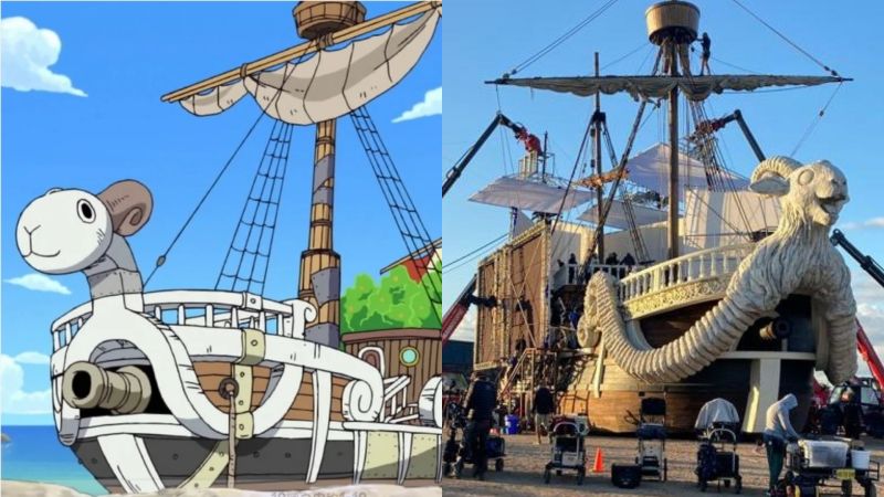 ▲《海賊王》真人版影集的劇組現場照曝光，黃金梅莉號被還原了出來，讓影迷們相當期待。（圖／翻攝航海王wiki、@OP_Netflix_Fan推特）