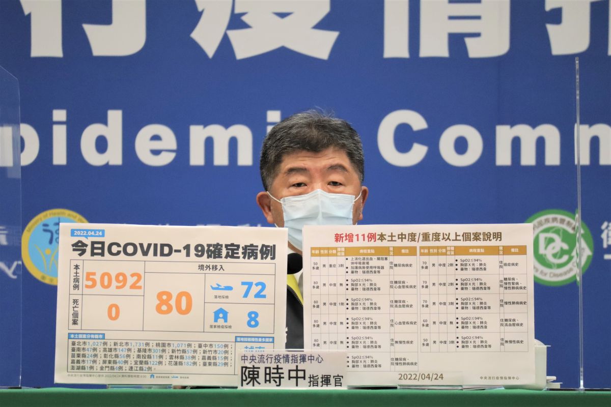 ▲陳時中表示，快篩實名制會在5月上路，目前首波可提供5000萬劑試劑，每一份為五劑，因此有1000萬份，可供民眾購買。（圖／指揮中心提供）