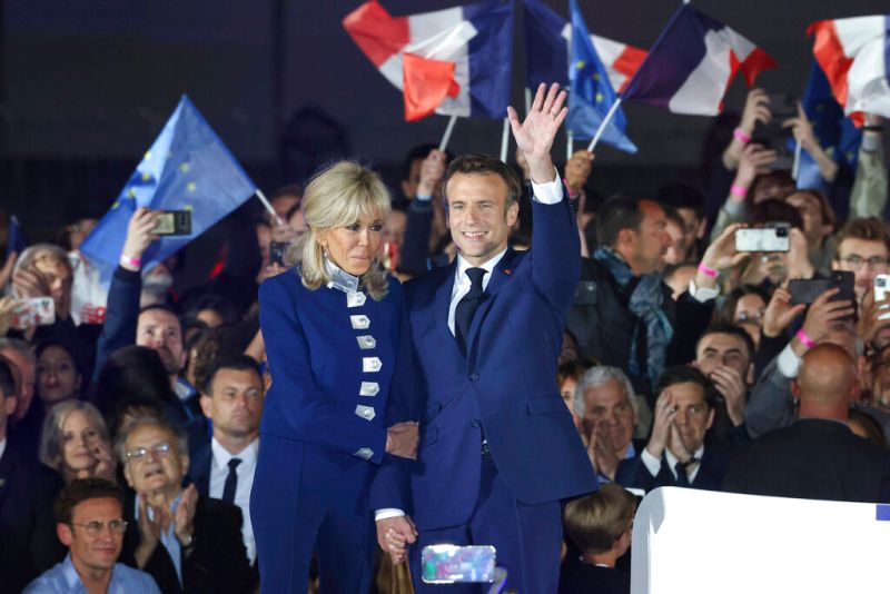 ▲法國總統大選第二輪投票於當地時間24日舉行，現任總統馬克宏（Emmanuel Macron）拿下超過58%得票率取得連任成功。（圖／美聯社）