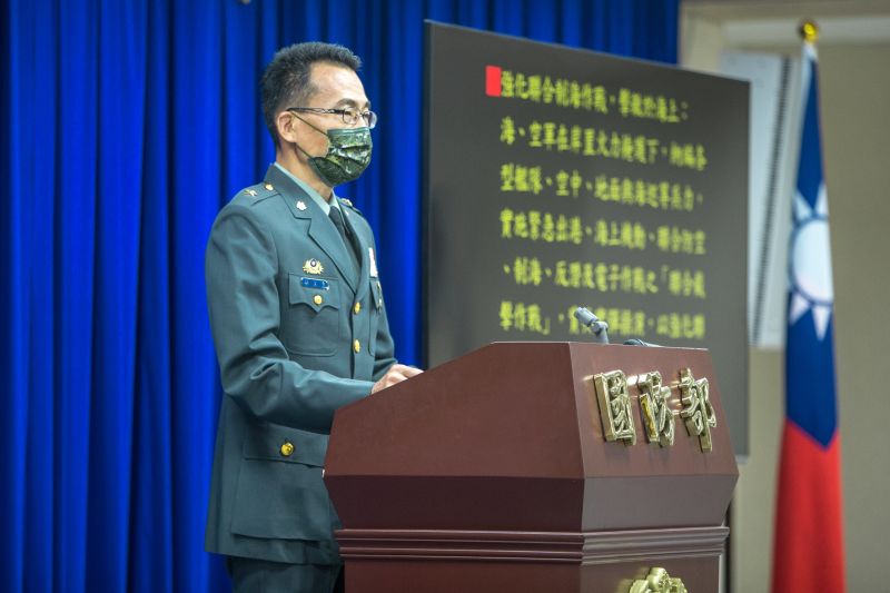 ▲國防部作計室聯合作戰處處長林文皇少將說明漢光38號演習規劃演習規劃。(圖/國防部提供)