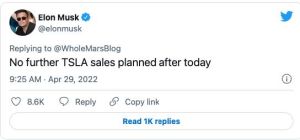▲馬斯克於推特上表示自己沒有繼續出售特斯拉股票的計畫。（圖／取自馬斯克推特）