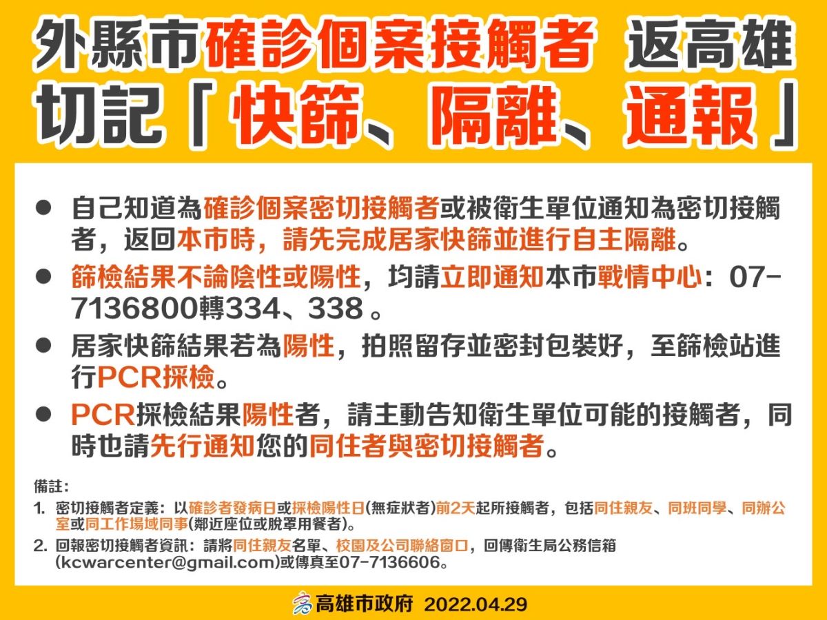 ▲陳其邁拜託外縣市返高者應先完成自主快篩與自主隔離。（圖／高市府衛生局提供）