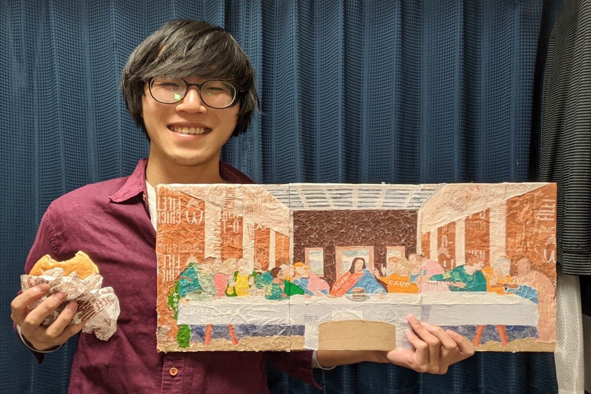 ▲日本一名推主利用麥當勞包裝紙重現名畫《最後的晚餐》。（圖／推特帳號tky888tky）